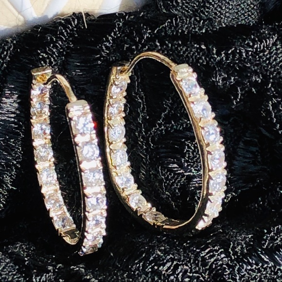 Large 925 Silver inside outside CZ Hoop Earrings - Picture 8 of 8